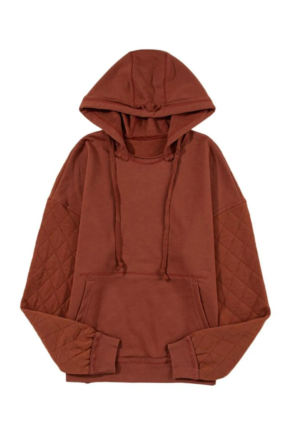 Hot Dear-Lover Quilted Patchwork Exposed Seam Hoodie Chestnut