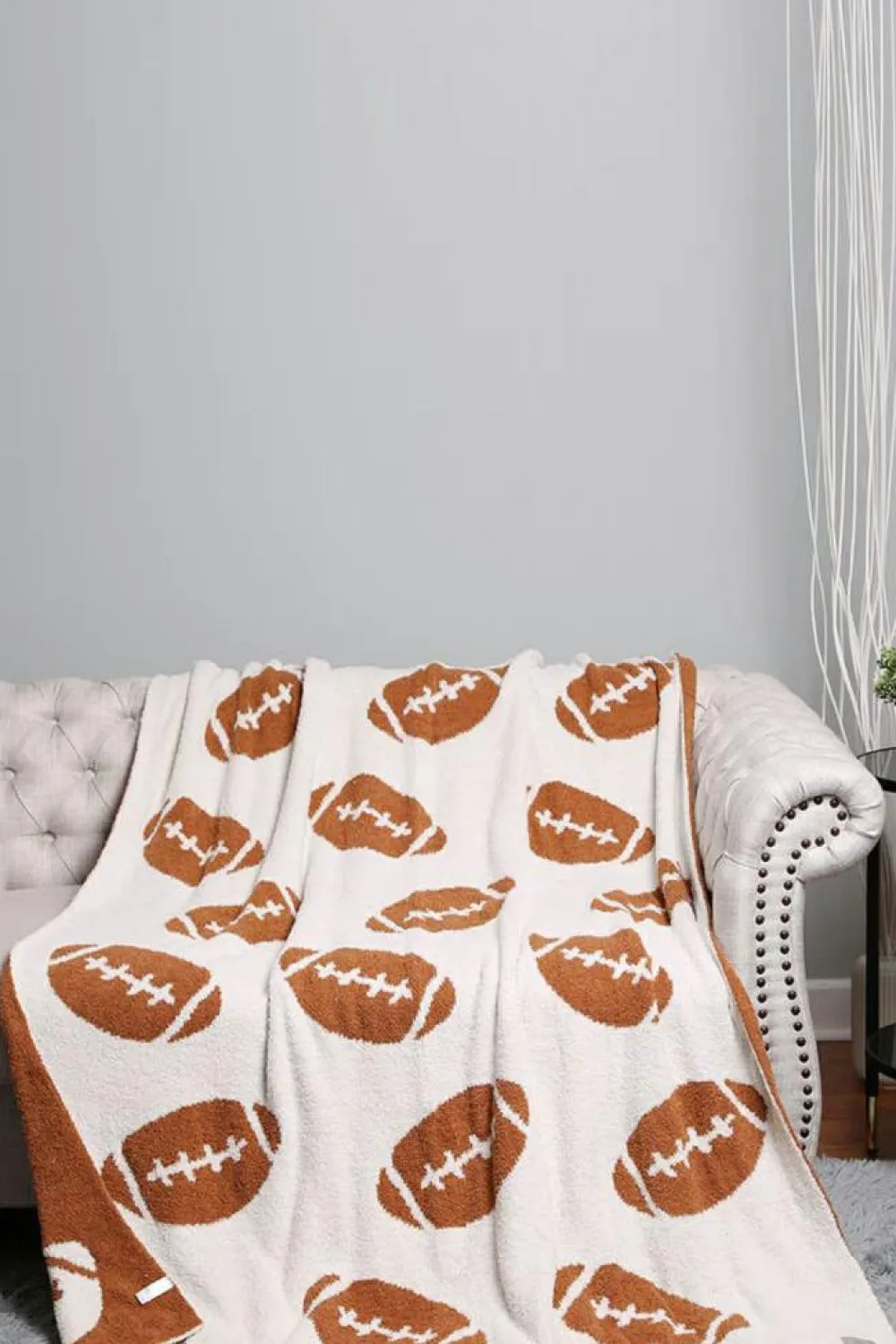 Hot Dear-Lover Rugby Football Pattern Color Block Fleece Blanket 127*152cm Chestnut
