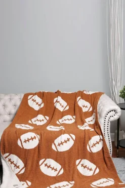 Hot Dear-Lover Rugby Football Pattern Color Block Fleece Blanket 127*152cm Chestnut