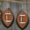 Sale Dear-Lover Rugby Football Shape PU Leather Drop Earrings Chestnut