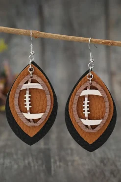 Sale Dear-Lover Rugby Football Shape PU Leather Drop Earrings Chestnut