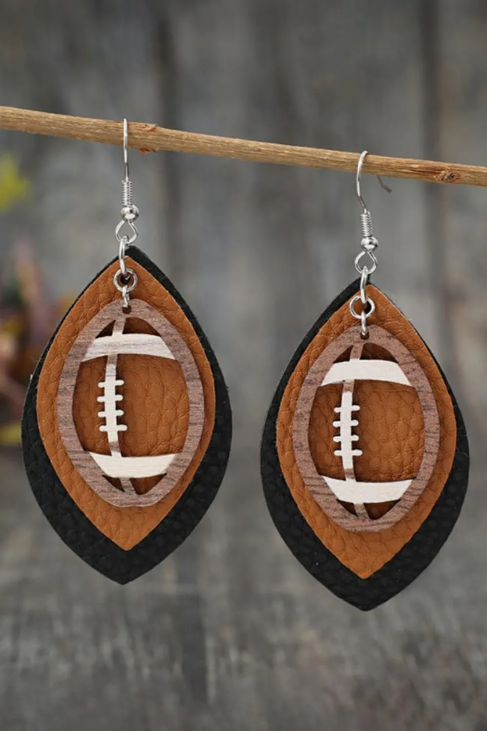 Sale Dear-Lover Rugby Football Shape PU Leather Drop Earrings Chestnut