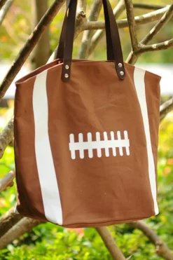 New Dear-Lover Rugby Pattern Canvas Large Tote Bag Chestnut
