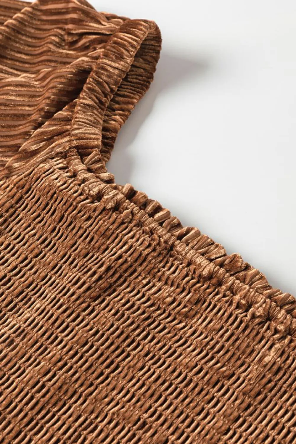 Online Dear-Lover Smocked Ribbed Velvet Babydoll Top Chestnut