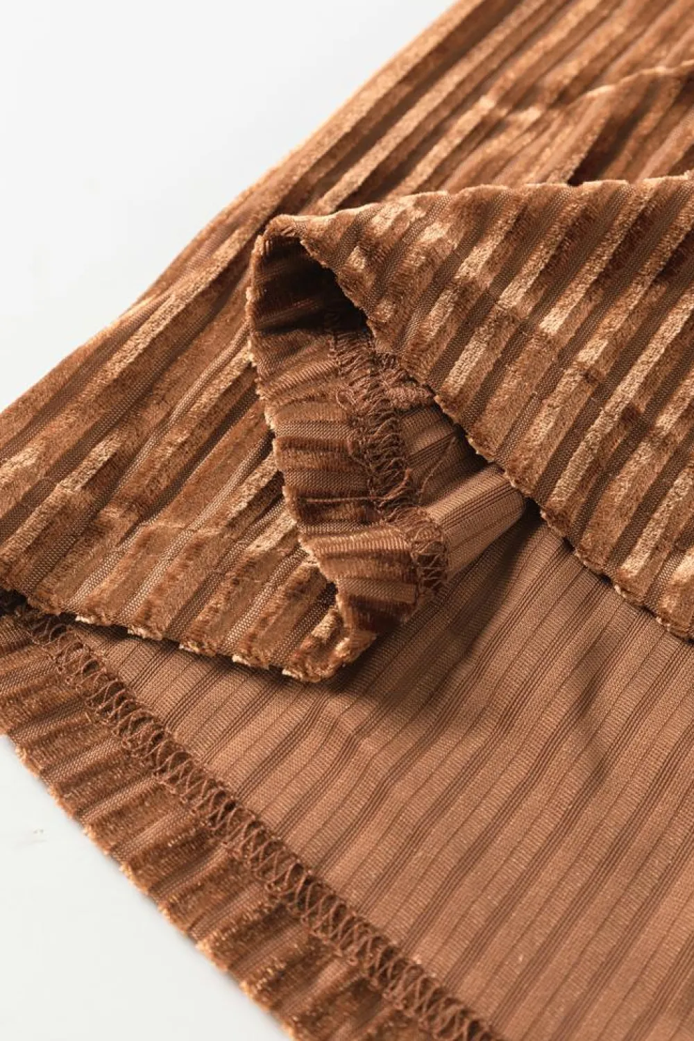 Online Dear-Lover Smocked Ribbed Velvet Babydoll Top Chestnut