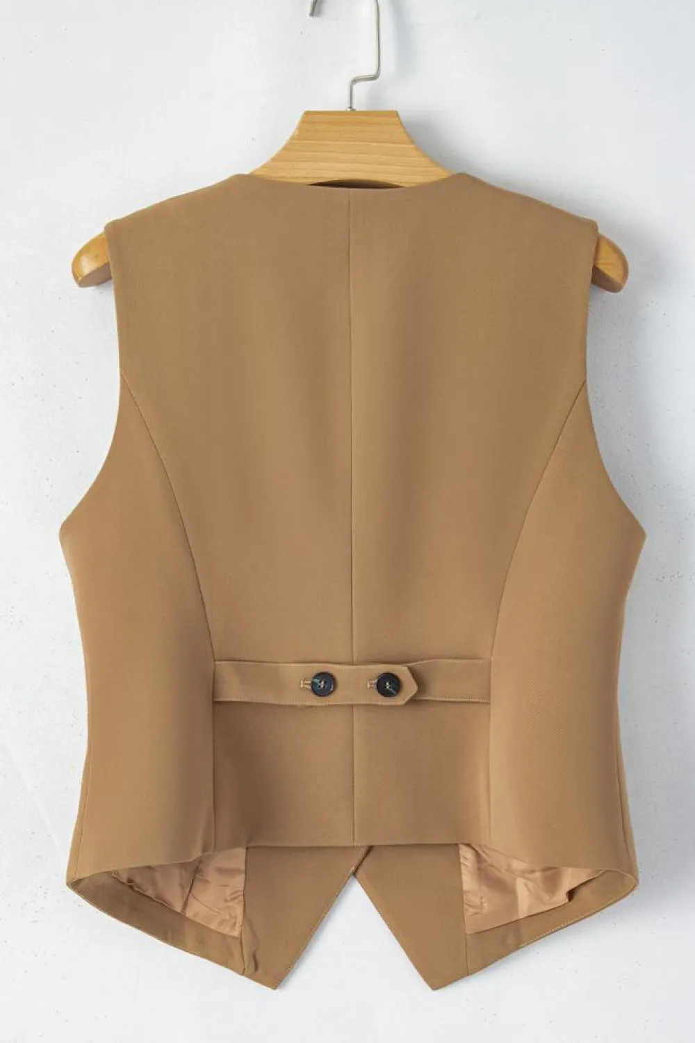 Sale Dear-Lover Solid Color Button up V Neck Suit Vest Chestnut