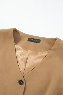 Sale Dear-Lover Solid Color Button up V Neck Suit Vest Chestnut