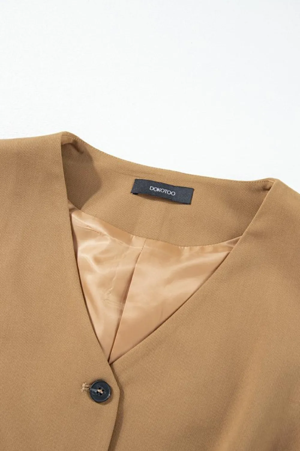Sale Dear-Lover Solid Color Button up V Neck Suit Vest Chestnut