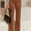 Fashion Dear-Lover Solid Color Double Breasted Straight Leg Pants Chestnut