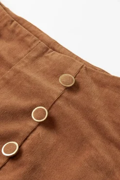 Fashion Dear-Lover Solid Color Double Breasted Straight Leg Pants Chestnut