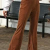 Best Dear-Lover Solid Color High Waist Flare Corduroy Pants Chestnut