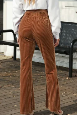 Best Dear-Lover Solid Color High Waist Flare Corduroy Pants Chestnut