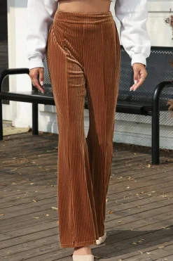Best Dear-Lover Solid Color High Waist Flare Corduroy Pants Chestnut