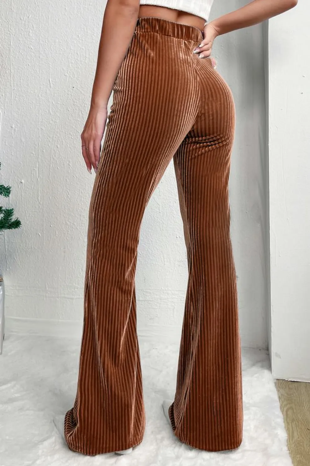 Best Dear-Lover Solid Color High Waist Flare Corduroy Pants Chestnut