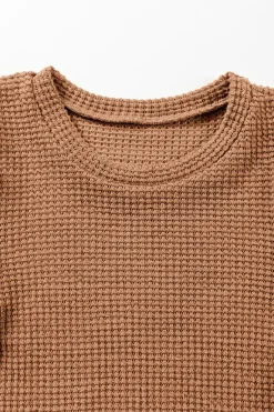 New Dear-Lover Solid Color Textured Buttoned Gigot Sleeve Top Chestnut