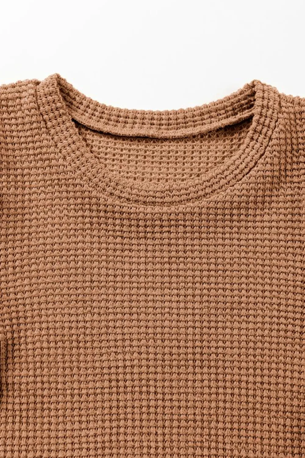 New Dear-Lover Solid Color Textured Buttoned Gigot Sleeve Top Chestnut