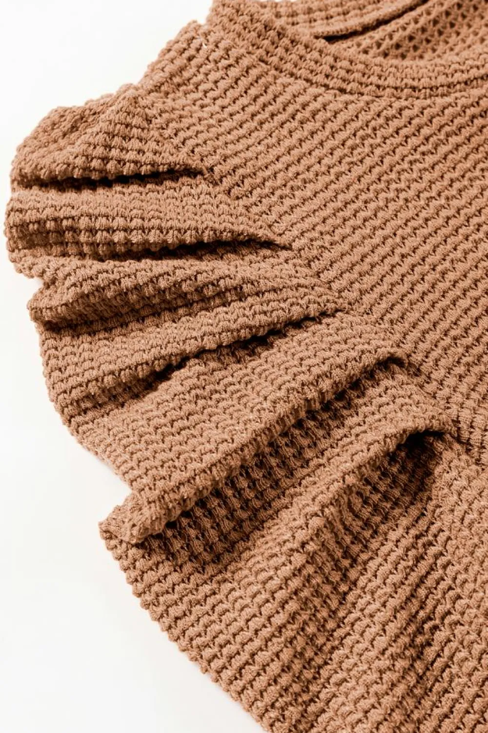 New Dear-Lover Solid Color Textured Buttoned Gigot Sleeve Top Chestnut
