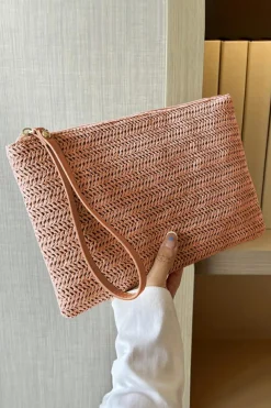 Outlet Dear-Lover Straw Woven Wrist Strap Zipper Large Wallet Chestnut