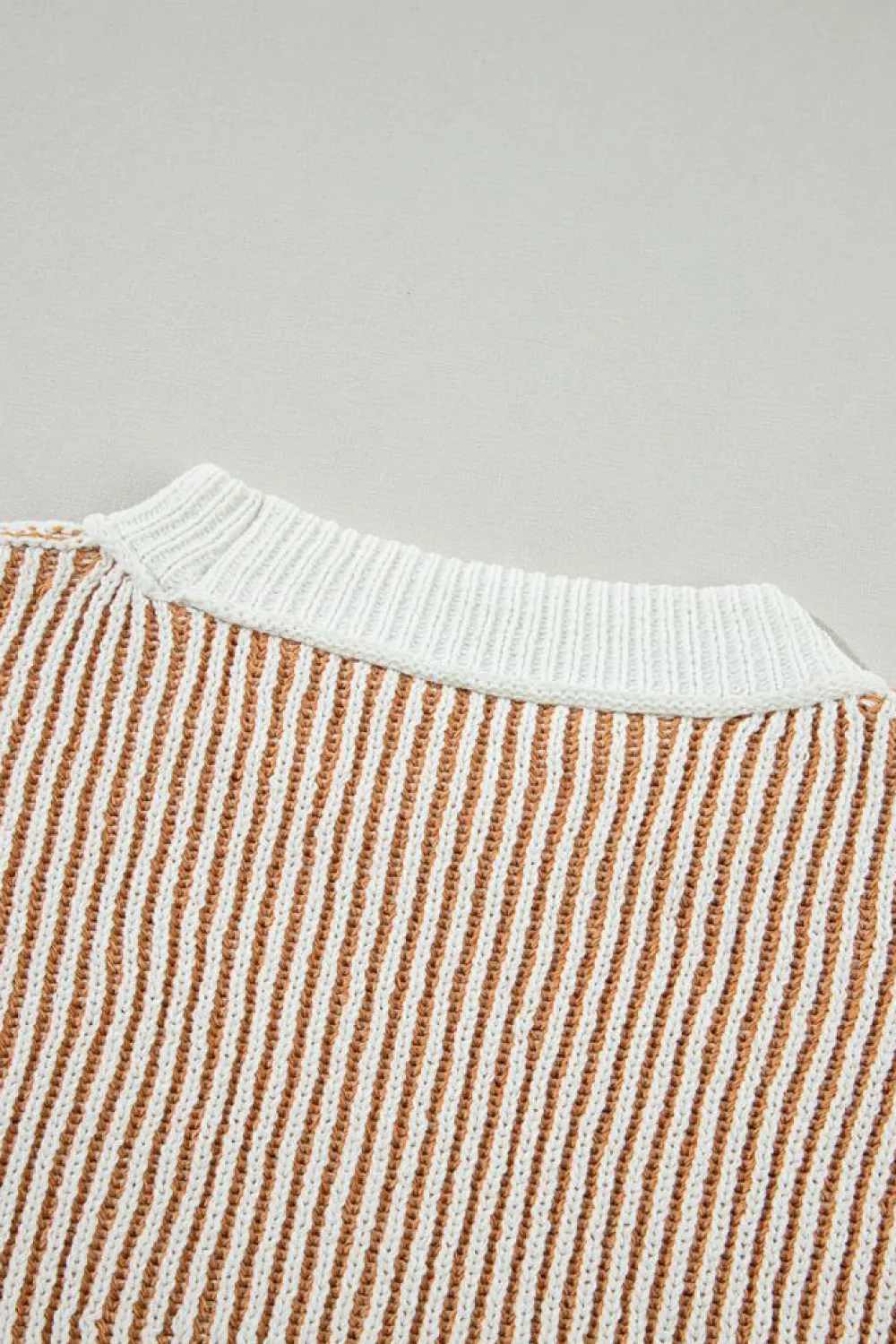 Best Dear-Lover Striped Textured Knit Contrast Edge Loose Sweater Chestnut