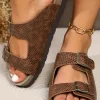 Sale Dear-Lover Suede Textured Buckle Straps Beach Slippers Chestnut