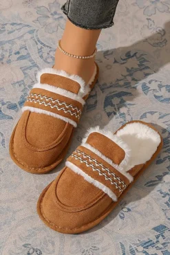 Hot Dear-Lover Suede Wavy Striped Plush Lined Slippers (Run Small, Size Up) Chestnut