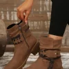 Outlet Dear-Lover Suede Woven Lace-up Strap Side Zip Boots Chestnut