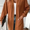 Outlet Dear-Lover Textured Knit Side Pockets Open Front Cardigan Chestnut