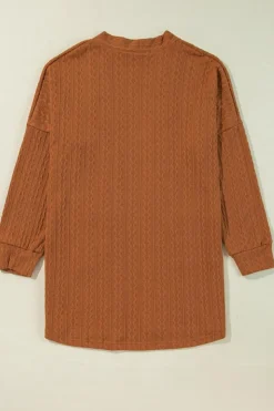 Outlet Dear-Lover Textured Knit Side Pockets Open Front Cardigan Chestnut