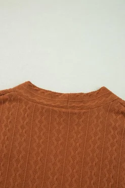 Outlet Dear-Lover Textured Knit Side Pockets Open Front Cardigan Chestnut