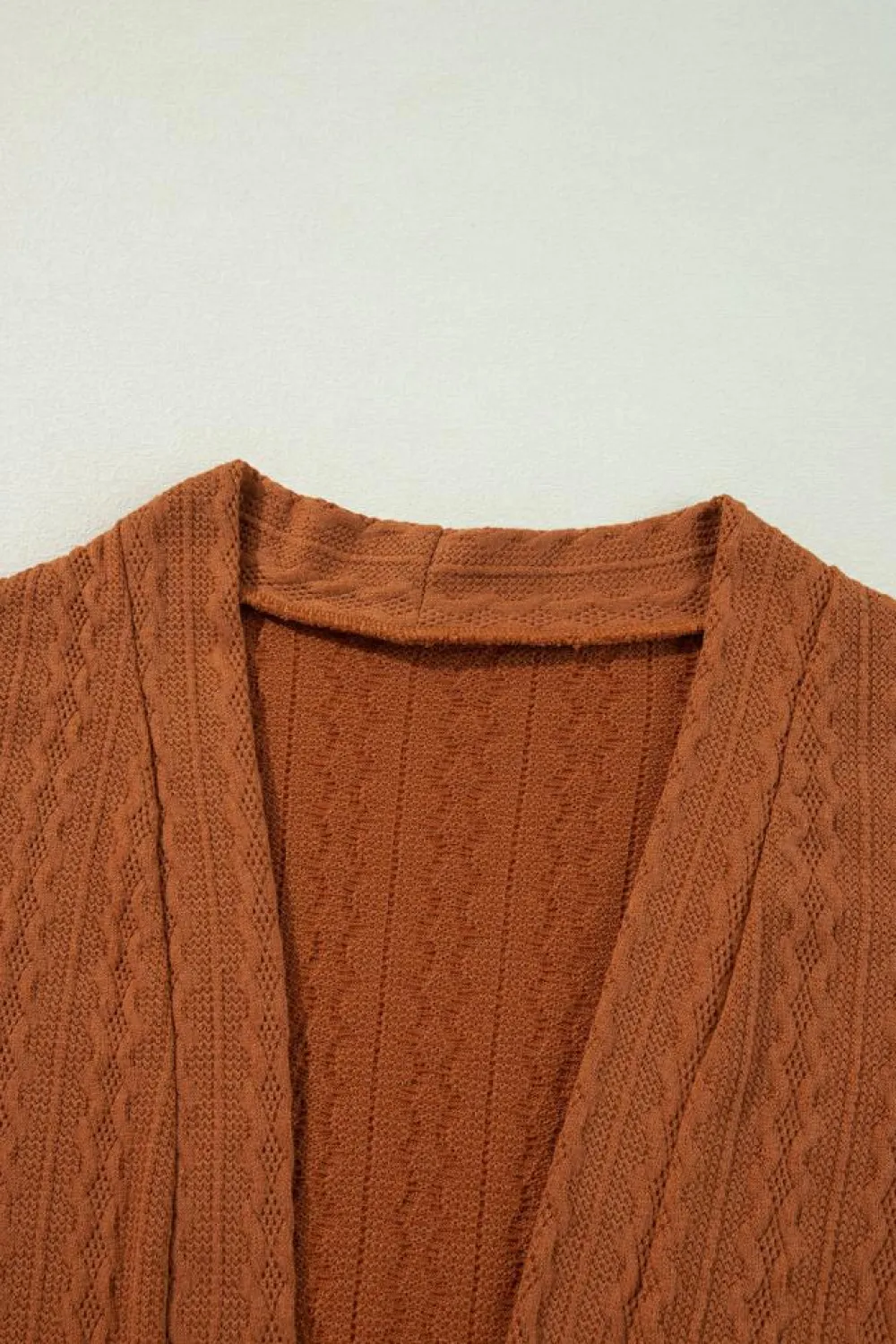 Outlet Dear-Lover Textured Knit Side Pockets Open Front Cardigan Chestnut