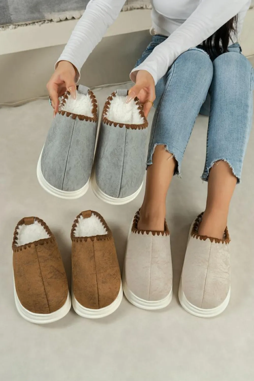 Online Dear-Lover Thick Sole Plush Lined Home Slippers Chestnut