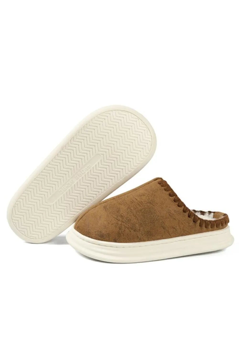 Online Dear-Lover Thick Sole Plush Lined Home Slippers Chestnut