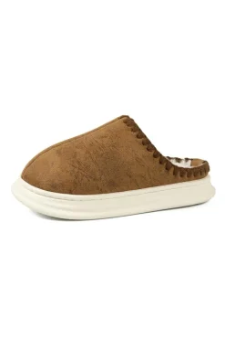 Online Dear-Lover Thick Sole Plush Lined Home Slippers Chestnut