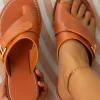 Discount Dear-Lover Toe Ring Flat Sandal Slippers Chestnut