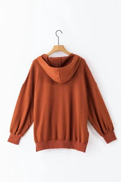 New Dear-Lover V Neck Kangaroo Pocket Oversized Hoodie Chestnut