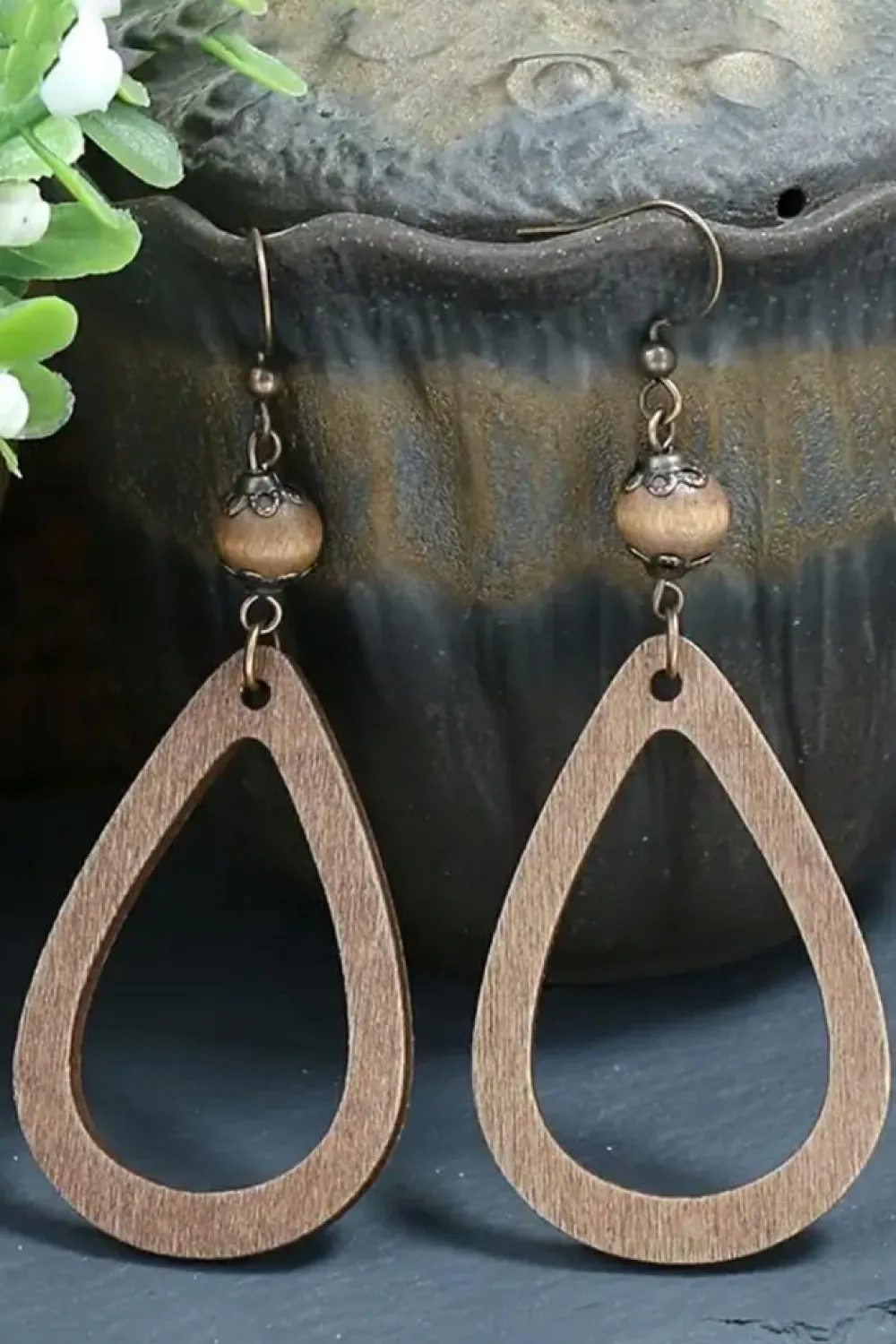 Fashion Dear-Lover Vintage Hollowed Waterdrop Shape Hook Earrings Chestnut
