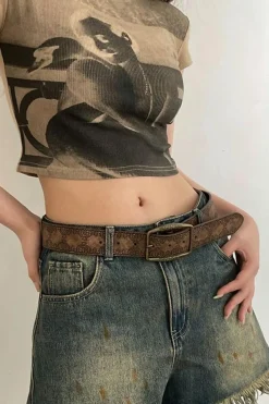 Clearance Dear-Lover Vintage Pattern PU Leather Waist Belt Chestnut