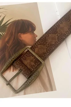 Clearance Dear-Lover Vintage Pattern PU Leather Waist Belt Chestnut