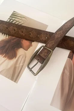 Clearance Dear-Lover Vintage Pattern PU Leather Waist Belt Chestnut