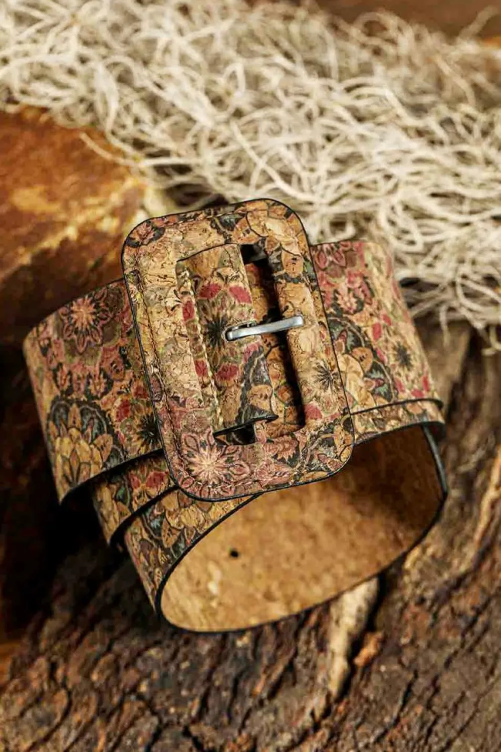 Hot Dear-Lover Western Floral Print Faux Leather Waist Belt Chestnut