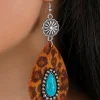 Discount Dear-Lover Western Leopard Turquoise Inlay Drop Earrings Chestnut