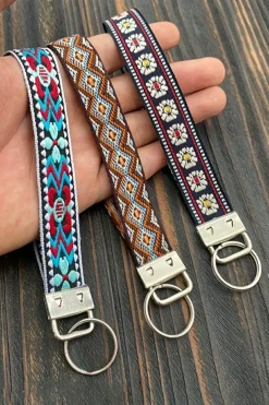 Clearance Dear-Lover Western Pattern Knitted Wristband Keychain Chestnut