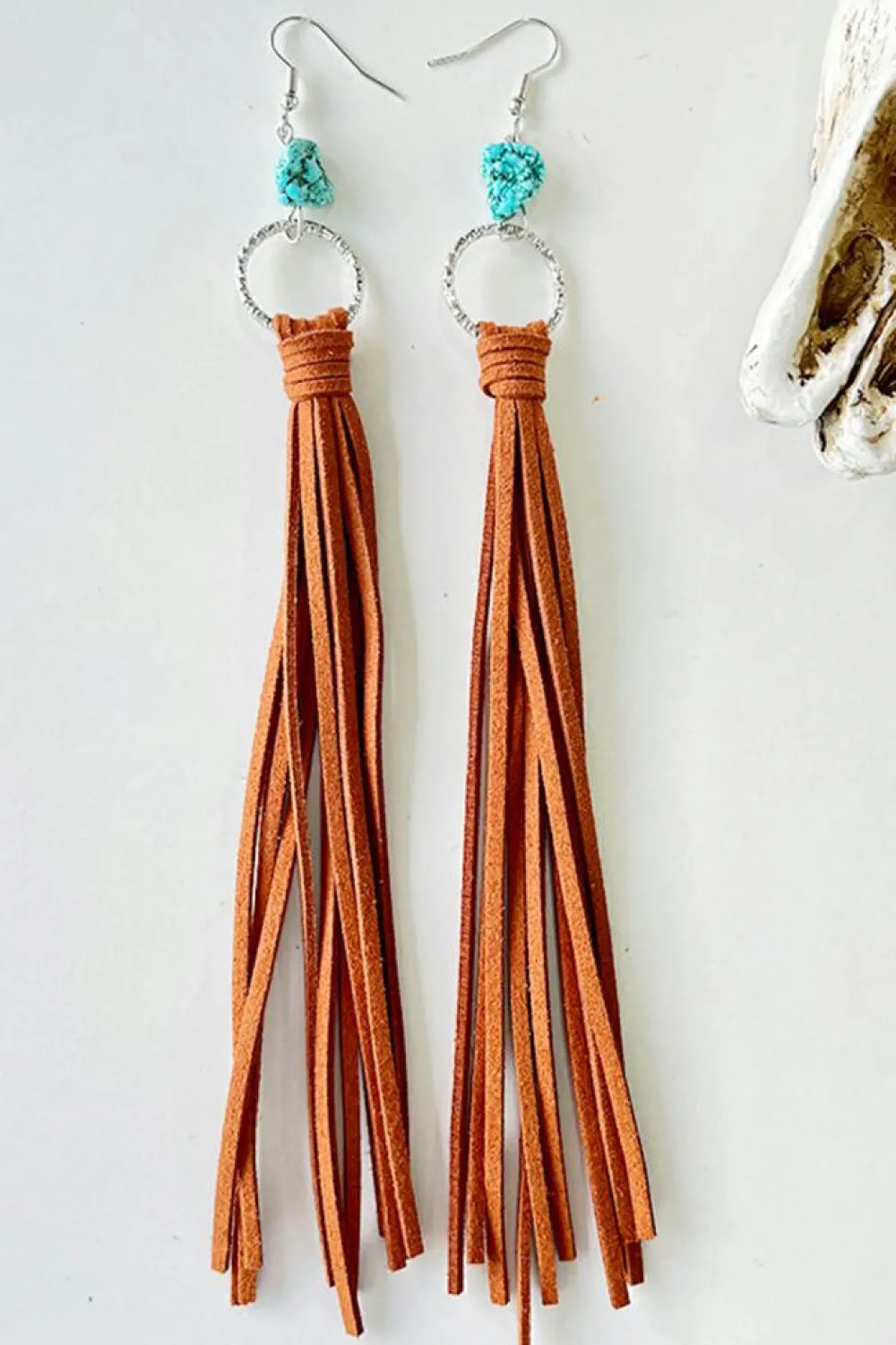 Fashion Dear-Lover Western Turquoise O-ring Tassel Earrings Chestnut