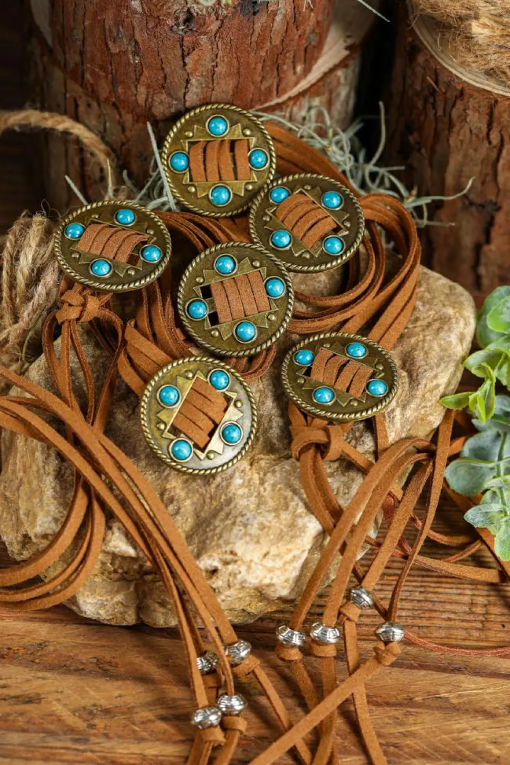 Fashion Dear-Lover Western Turquoise Decor Layered String Tassel Belt Chestnut