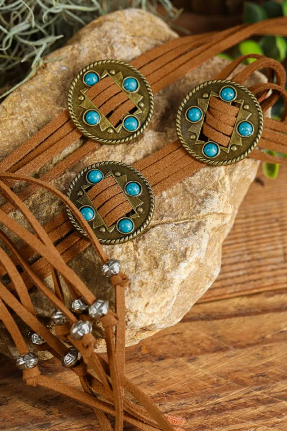 Fashion Dear-Lover Western Turquoise Decor Layered String Tassel Belt Chestnut