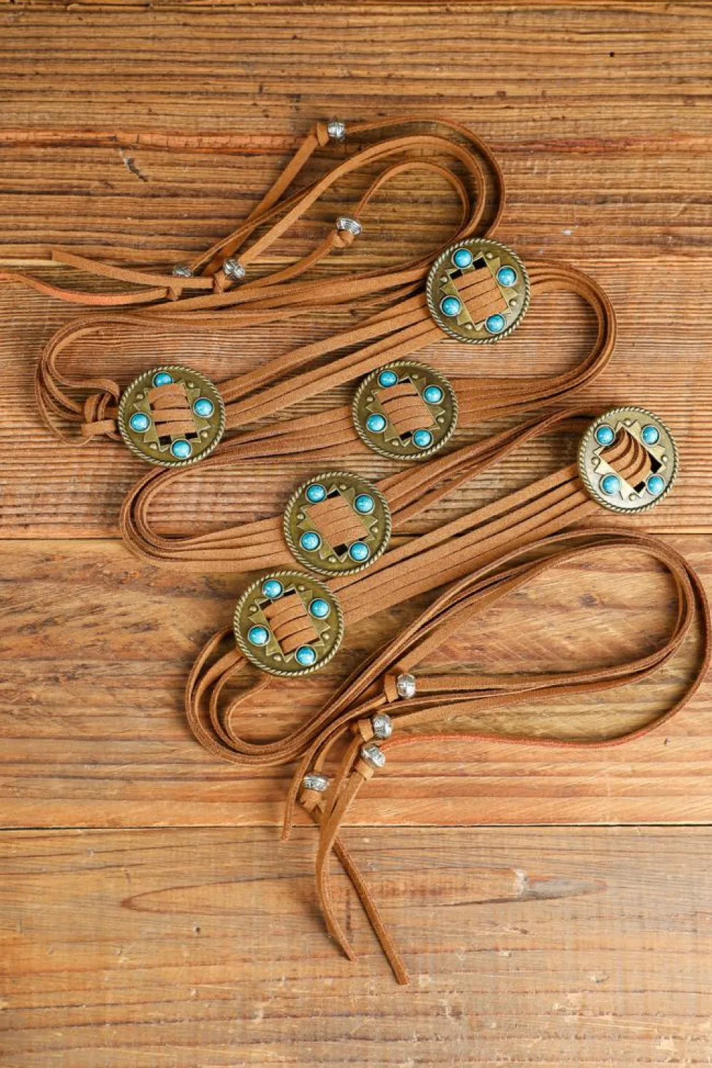Fashion Dear-Lover Western Turquoise Decor Layered String Tassel Belt Chestnut