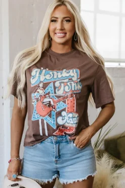 Online Dear-Lover Honky Tonk Honey Graphic Crew Neck Western Fashion Tee Chicory Coffee