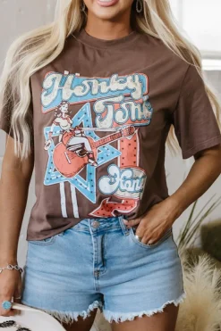 Online Dear-Lover Honky Tonk Honey Graphic Crew Neck Western Fashion Tee Chicory Coffee