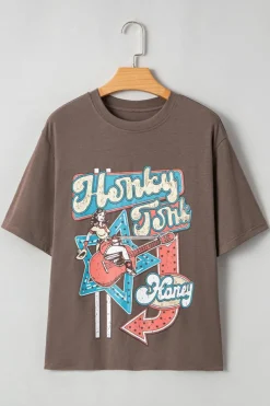 Online Dear-Lover Honky Tonk Honey Graphic Crew Neck Western Fashion Tee Chicory Coffee