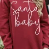 Hot Dear-Lover Christmas Santa Baby Print Pullover Sweatshirt Fiery Red